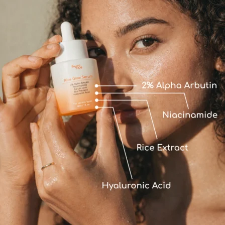 Korean rice glow serum key ingredients niacinamide, alpha arbutin, rice and hyaluronic acid
