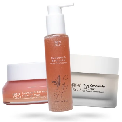 Bestsellers combo by Beyond Rice with kissu lip mask, rice ceramide gel cream, and Gentle Face Cleanser