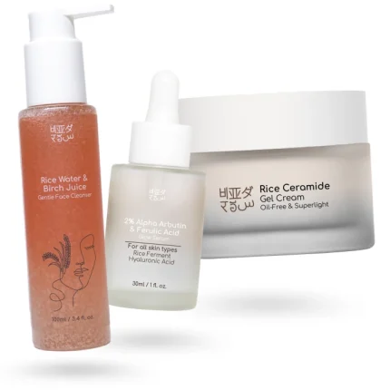 Skincare Beginner combo pack by Beyond Rice with cleanser, glow serum and Gel cream